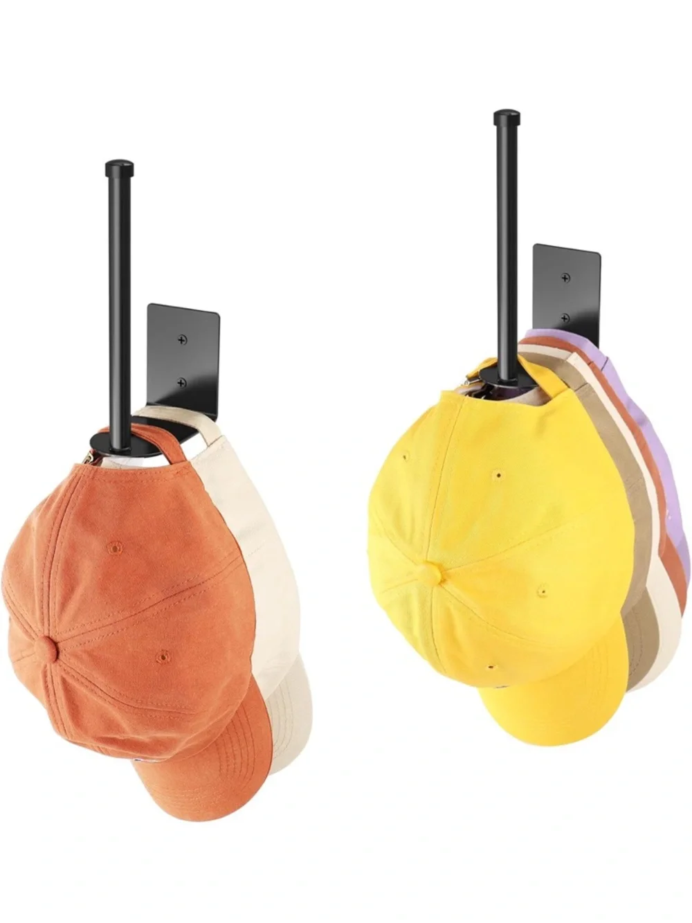2 Wall-Mount Cap Holder Rack - Black